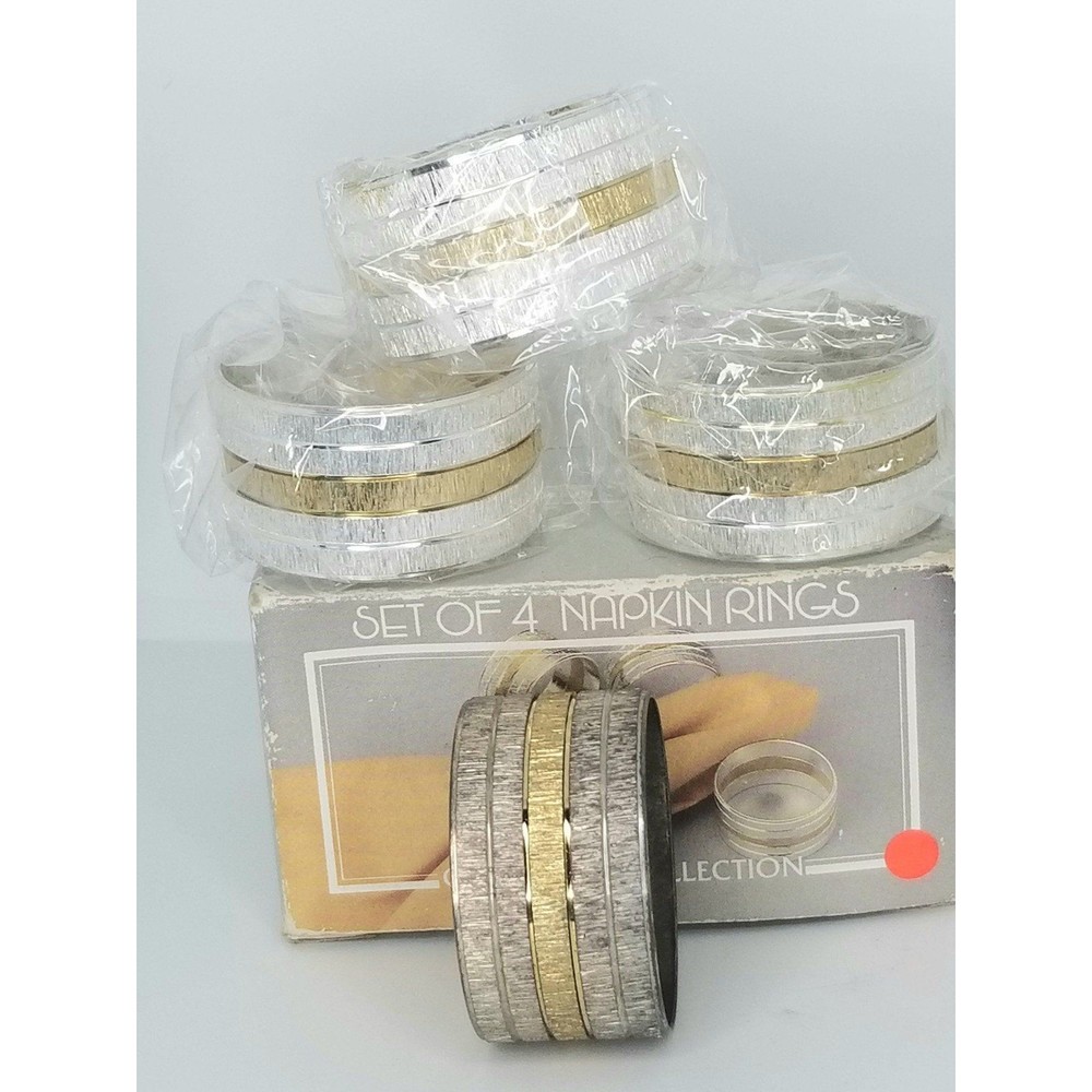 Centurion Collection Silver & Gold Tone Set of 4 Napkin Rings Holders
